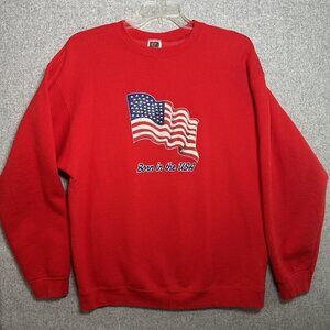 Vintage XL Sweatshirt Red Long Sleeve Born in the USA Fruit of the Loom Heavy